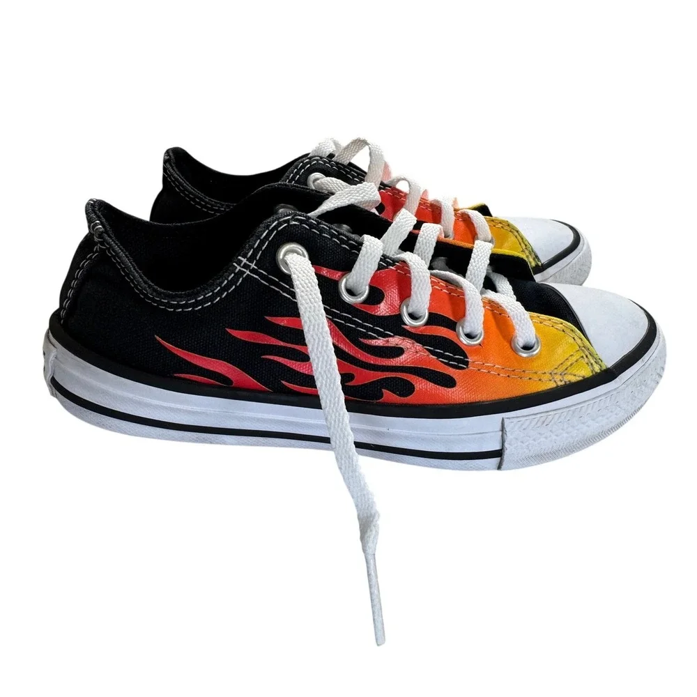 Converse Chuck Taylor All Star Ox Youth 13 Black Orange Flame Sneakers 366197F